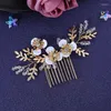 Hårklipp Trendiga blommakamklippstift Huvudband för kvinnor Prom Rhinestone Haircomb Bridal Weeding Accessories Smycken