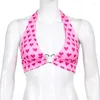 Tanques femininos estampa rosa fofinha bustier top mulheres estéticas kawaii roupas com mangas sem mangas lacas up bralette camisole