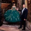 Hunter Green Off the Shoulder Quinceanera Dresses Vintage Beading Sequined Tulle Sweet 15 Dress Floor Length Vestidos de 294R