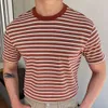 Herren Frühling/Sommer Neue Strickwege Red Stripe Wolle kurzärmelig T-Shirt SY M514 39