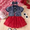 Clothing Sets Infant Girls Sweet Cute Tulle Tutu Dress With Short Sleeve Denim Coat Headband Summer Casual Daily School Birthday Party