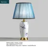 Lampes de table Soura Céramique Blue Brass Luxury Desk Light Tissu pour la maison de salle à manger du salon