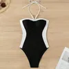 Costumi da bagno femminile black white perla costume da bagno sexy cazzo di bikini estate un pezzo da bagno costume da bagno alla spiaggia senza schienale monocini