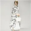 민족 의류 중국 스타일 느슨한 캐주얼 치즈 삼 2 피스 레트로 잉크 그림 인쇄 재킷 단순한 단색 드레스 슈트 드롭 DHHX9