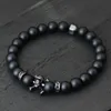 Bracelets de charme notation Hiphop Men Bracelet Bouillé 8 mm Braclet en pierre onyx loup lion animal braslet punk bijoux pirate crâne Brazalete Zirconia Y240510