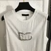 ドリルレターシンスポーツベスト女性夏の通気性クルーネックスウェットシャツシンプルなノースリーブキャミソールTシャツ