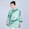 Ethnic Clothing 2024 Traditional Chinese Tai Chi Uniform National Flower Print Cotton Linen Wushu Martial Arts Training Exercise