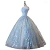 Robes de fête HARAJPEE Bleu clair adulte princesse en dentelle Robe duveteuse Belle balle de paillettes brillantes romantique Vestido 2024