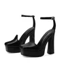 サンダルウエスタンスタイルスクエアトゥシックソールプラットフォーム分厚いハイヒールレディースポンプアンクルストラップソリッドカラーファッション簡潔な女性靴