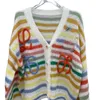 Donne Rainbow Gradient Color Stripe Logo Logo Recamita Single Sfrigo a V Scheatro a maglia sciolta cardigan SML