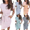 Summer Dress Womens Dresses Party Dresses For Women Polyester Cotton Rands Knälängd En linje snörning Mitt midja Preppy Style S 2xl T Shirt Dress Vestido de Mujer