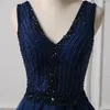 Abiti per feste Cristalli di lusso Lunga sera una linea Bella donna blu navy abiti da ballo formali