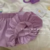 Kleidungssets 2024 Baby Girls Summer Set New Kids Girl Purple Shorts +Top Childrens Girl T-Shirt zweiteiliger Anzug