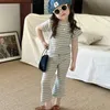 2024 Girls Summer Cotton Clothing Suit Enfants T-shirt à manches courtes Pantalons 2pcs Set Baby Fashion Stripe Tripe