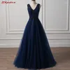 Abiti per feste Cristalli di lusso Lunga sera una linea Bella donna blu navy abiti da ballo formali