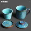 Mugs Blue Crystal Dot Personal Office Tea Cup With Ceramic Soaker Separation Mark Water Gift Box Packaging