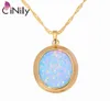 Cinily Green Blue Fire Opal Stone Neckor Pendants Yellow Gold Color Oval Dangle Charm Luxury Large Vintage Jewelry Woman1624041