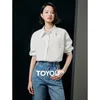 Kobiety damskie koszule Toyouth Womens 2024 Spring Nowa lilia haft haft nieregularny ukośny design sens top y240510