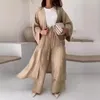 Kvinnors tvåstycksbyxor 2024 Ramadan Satin Cardigan Modest Dress Arab Women Open Abaya Dubai Islamiska långärmad kläder Turkiet Plain Robe