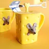 Mokken 3d schattige cartoon muis melk mok creatief keramisch keuken ontbijt koffiekopje met deksel lepel kinderkantoor huisdrankjes cadeaus