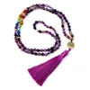 Beaded Necklaces Natural purple agate necklace suitable for women 7 chakra spiritual energy 108 Japamala Mala beads tassel long necklace jewelry d240514