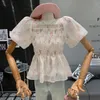Women's Blouses Elegant Sleeves Flower Lace Up High-end And Versatile Square Collar Beautiful Shirt Top For Women Blusas