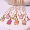 Pendant Necklaces Pink Drip Oil Punk Tarot Sun God Moon Hand Flame Elephant Girl Enamel Square Necklace Womens Gift Hangzhou 2022 New J240513