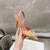 Amina Muaddi Silk High Heel Sandals Luxury Dress Shoes Fashion Leather Muls Spool Heels 9,5 cm Starbust Brooch Sunflower Bowtie Satin Rhinestone Wedding Party Parts Pumpar