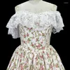 Robes de fête anxin sh vintage princesse blanche coton rose rose rose et dentelle de fleur