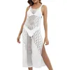 Рукокачественное женское пляжное платье -майки топ Sexy Hollow Out перспектива тканая рубашка сплит бикини прикрытие 2024 летние плюс платья