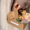 Present Wrap 10st Romantic Kraft Paper Handheld Flower Box Bouquet Wrapping Bag Portable Coffee Cup Weding Party Supplies