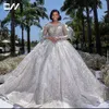 Sparkly Ball Wedding Dress Long Illusion Sleeve Scoop Neck Beaded Bride Dresses Arabic Bridal Gown Vestidos De Novia