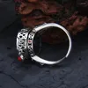 Anelli di cluster Bocai S925 Gioielli in argento intarsiati con agata rossa a forma di un anello di cilindro che gira retrò di incenso per gli uomini e