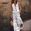 Vår/sommar 2023 Ny ärmlös lång klänning Casual Womens midja Zipper Letter Tryckt klänning 56OKD