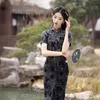 Ethnic Clothing Women Chinese Style Traditional Dresses Elegant Velour Cheongsam Vestidos Female Print Qipaos