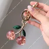 Cute Cherry Keychain Bag Charm Decoration Accessory Red Pink Crystal Cherry Pendant Decor gold Green Leaf High Quality Women Men Luxury Designer Apple Key Chain Gift