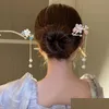 Hair Clips Barrettes Retro New Pearl Flower Fringe Sticks Ponytail Braid Clip Holder Womens Fashion Fork Accessories Drop Delivery Jew Otqwl