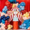 Décoration de fête rouge bleu jaune ballon arc garland kit 140pcs Carnival Clown thème pop-corn foil décorations d'anniversaire pour enfants