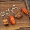 Party Favor Creative Simation Food Key Chain PVC Model Soft lijm nep gestoofde varkensbuik Belly Roasted Chicken Ring Gift RRA847 Drop Dhkub Dhkub