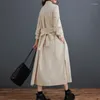 Casual Dresses Autumn Winter Oversized Polo Neck Long Dress Women Corduroy Side Split Loose Slim Waist Tie Up Knee Length