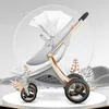 Poussettes # 2024 Nouvelle poussette bébé 3 en 1 avec berceau et siège d'auto Eggshell PU Le cuir de haute qualité Pram pour le transport nouveau-né H240514