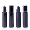 Essentiële olie-parfumfles 10 ml zwarte glazen rol op parfumfles met obsidiaan kristal rollen dikke muur roll-on flessen fopaj tmqqc