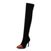 Boots Faux Suede Stretch Thigh High Sexy Elastic Slim Women's Over The Knee Fashion Heels Green Red Fetish Long Shoes