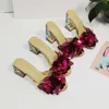 Frauen echt 2024 Leder-Strass 6cm Heels Sandalen Sommer Flip-Flops Slipper-Hochzeitskleid Gladiator Schuhe Bunt Diamant 3D Blumengröße 35-43 SAA