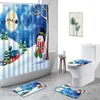 シャワーカーテン4 PCセットカーテンメリークリスマスサンタクローストナカイと滑り止めのラグトイレトイレの蓋カバーバスマットバスルームの装飾