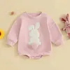 Rompers Baby Easter Set Sweater z długim rękawem kombinezon z futrzanym królikiem haftem okrągłą szyję śliczne dziecko ciasne ubranie 2405