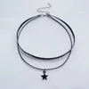 Chokers 1. Vintage Fashion Personality Contract Star Moon Double Black Leather Necklace Jewelry Necklace d240514