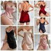 Kadın pijama kadınları iç çamaşırı ipek saten dantel chemise nightgown seksi kaymalar kemikler v yaka kolsuz kayma uyku elbisesi