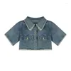 Jupes Retro Washed Fur Edge Shirt Shirt Denim Ensemble pour les femmes Summer High Waited Jirt Niche Two Piece