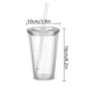 Bouteilles d'eau 16 oz gobelet clair avec paille réutilisable à double couche transparente Bouteille à double couche pour le lait de café Diy smoothie tasse de tasse